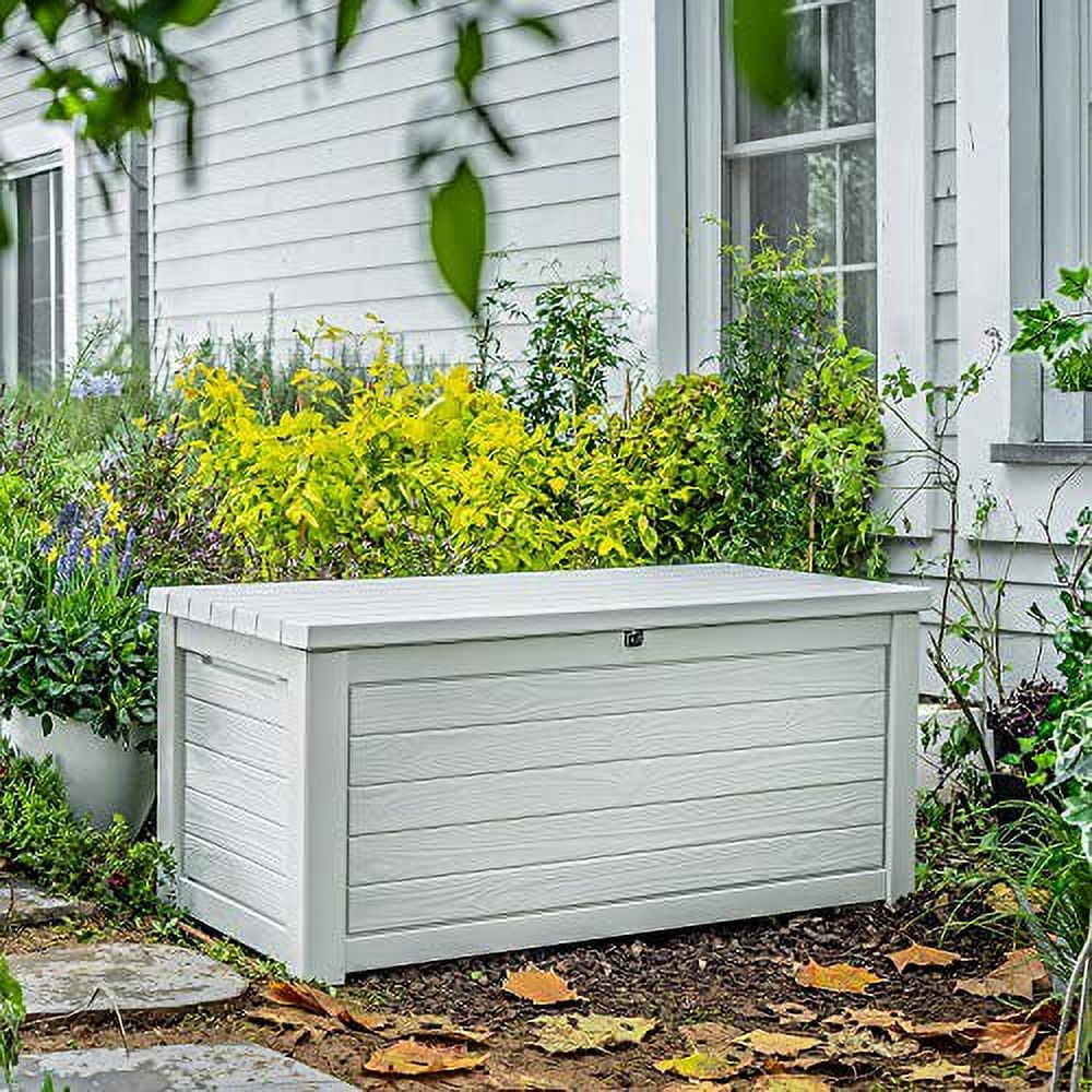 Keter Keter Outdoor Weather-Resistant 165 Gallon Resin Deck Box with Cushion, White