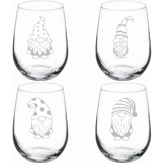 Set of 4 Wine Glass Gift Goblet Gnome Collection (17 oz Stemless)