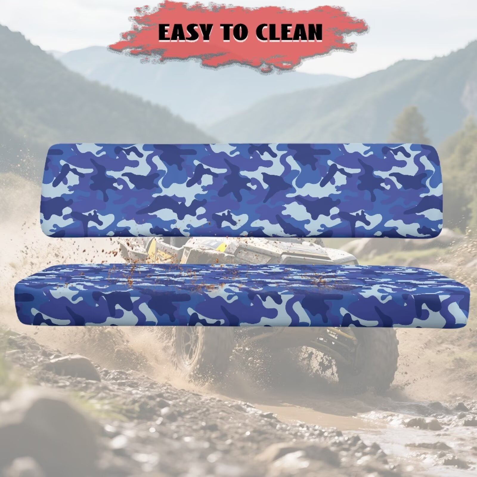 Yuyamidu Blue Camouflage UTV Seat Cover Full Protection Camo Mule Bench Seat Cover Comfort Anti Slip UTV Accessories Elastic Fabrics Compatible with Kawasaki Mule 3000 3010 3020