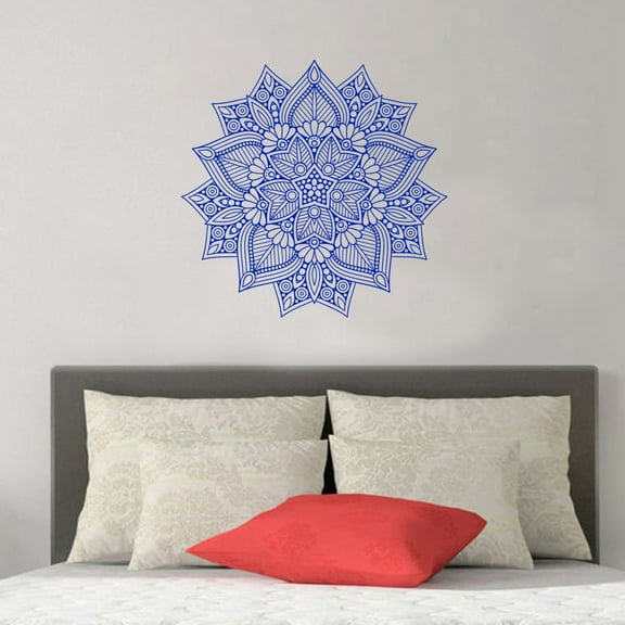 Vinyl Wall Art Decal - Hindu Mandala - 22" x 23" - Home Decor Apartment Workplace - Yoga Studio Namaste Meditation Mandala Bohemian Flower (22" x 23"; Blue)