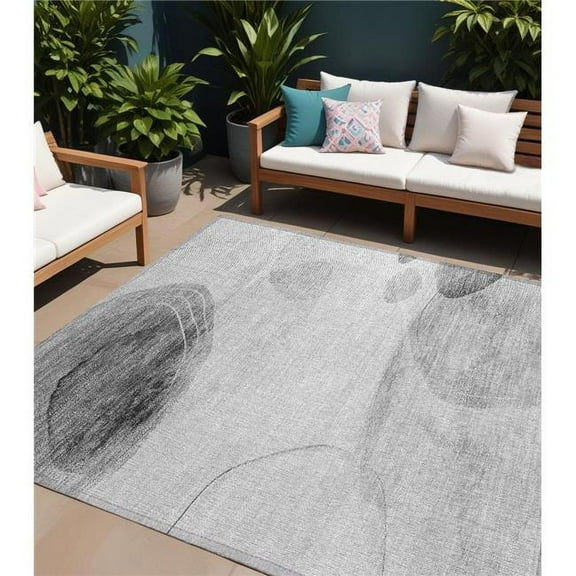 HomeRoots 562153 9 x 12 ft. Gray & Light Gray Abstract Washable Non Skid Indoor Outdoor Rectangle Machine Woven Area Rug