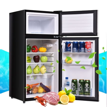 Costway 2 Doors 3.4 cu ft. Unit Stainless Steel Compact Mini Refrigerator Freezer (Best Rated Top Freezer Refrigerator)