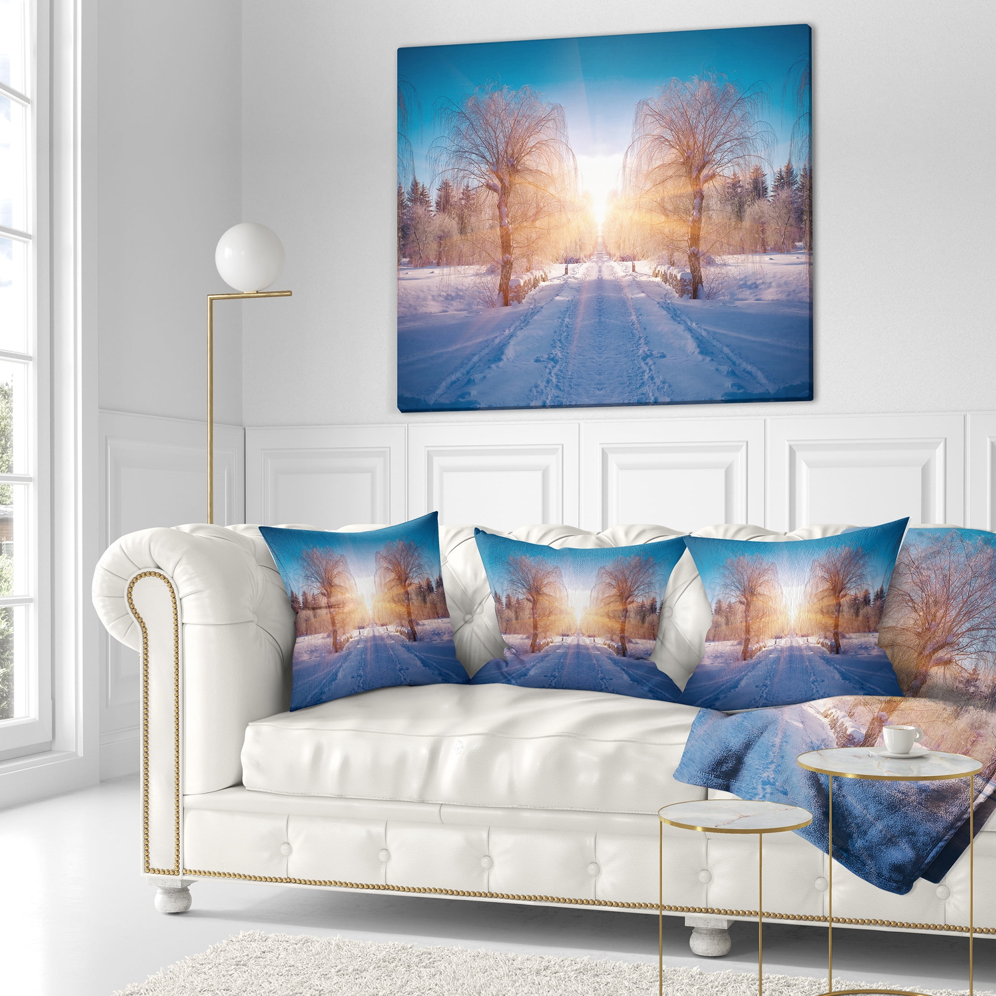 Designart Winter Landscape in City Park - Landscape Printed Throw Pillow - 18x18
