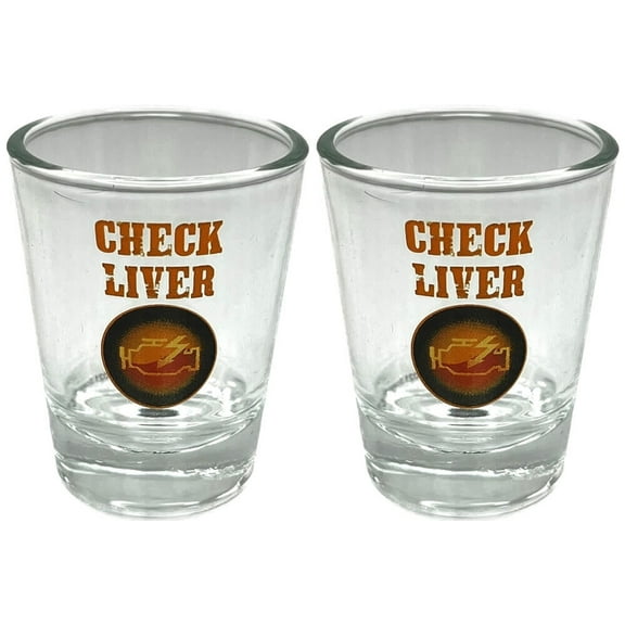 Check Liver - 2oz Novelty Shot Glass - 2 Piece Set