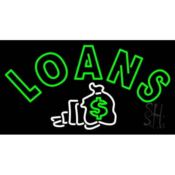 Double Stroke Loans With Logo LED Neon Sign 13 x 24 - inches, Black Square Cut Acrylic Backing, with Dimmer - Bright and Premium built indoor LED Neon Sign for Defence Force.