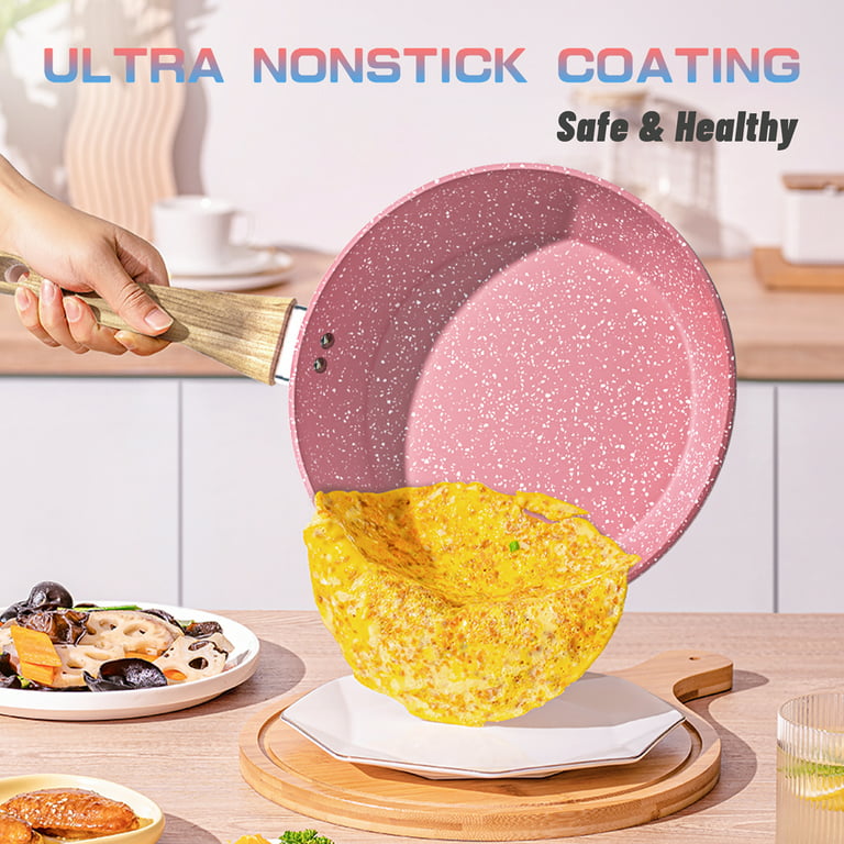 Innerwell 6 Pcs Pink Frying Pan Set Nonstick Cookware Set Toxin-Free Frying  Pans and Skillets Pink 8 9.5 and 11 Egg Frying Pan with Lid Bakelite