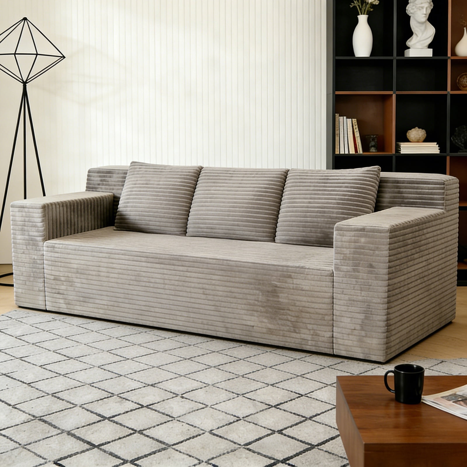 HSUNNS 71" 3 Setaser Sofa, Comfy Extra Deep Seat 3 Seater Couch for Living Room with Soft Upholstered and Side Pockets, Free 3 Pillows, No Assembly Required, Grey