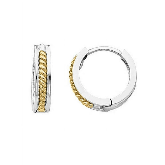 Precious Stars 14K Two-Tone Gold 11-mm Rope Design Hinged Hoop Earrings
