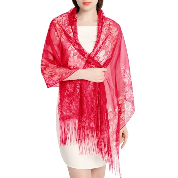 TELOLY Women'S Lace Fringe Wrap Scarf for Evening Dresses Satin Shawl and Wraps Pashmina Wedding Bridal Party Elegant Soft Scarves Rose One Size