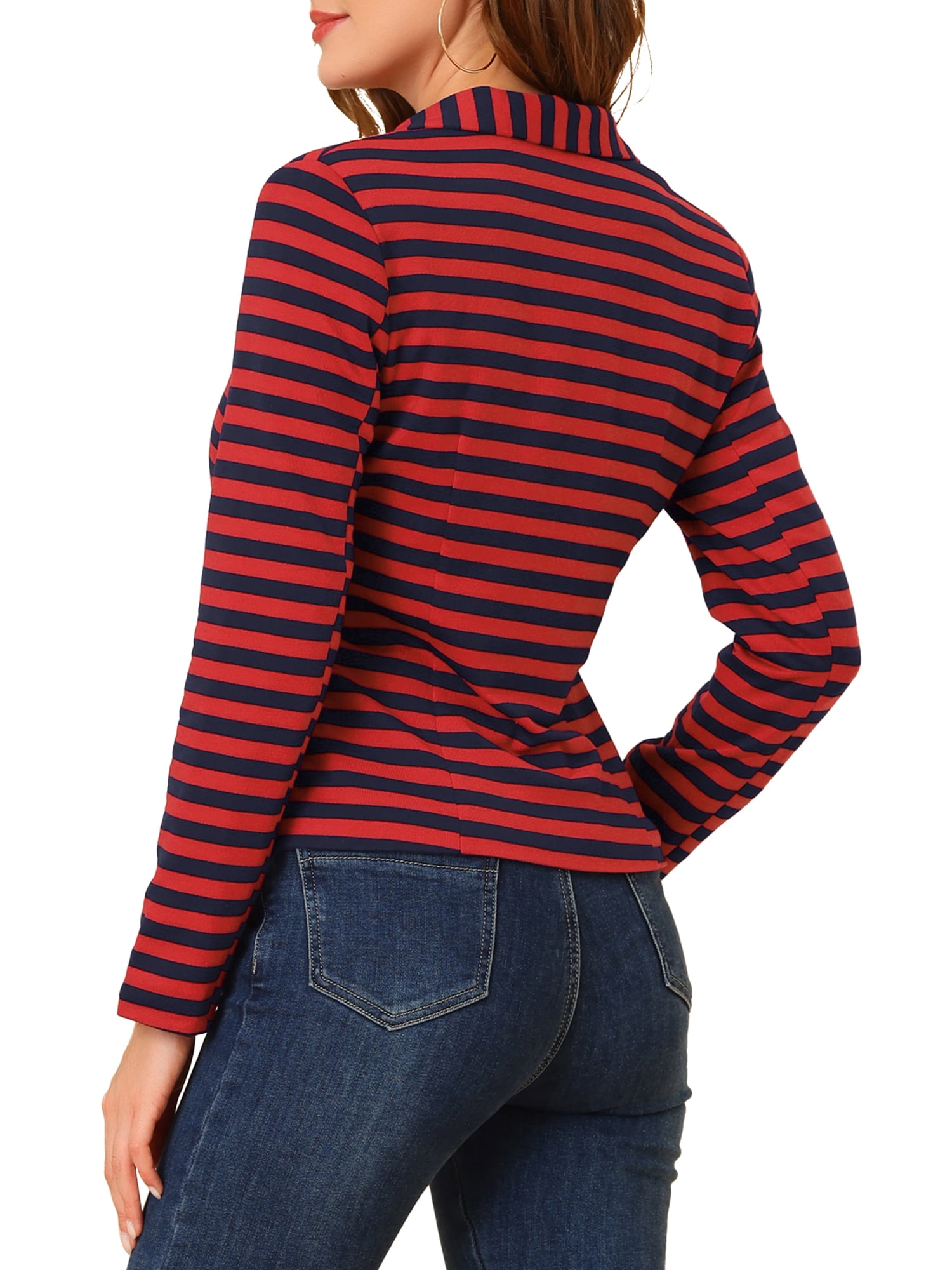 DARING DIVA Women's Striped Notched Lapel Button Closure Blazer M Red Blue