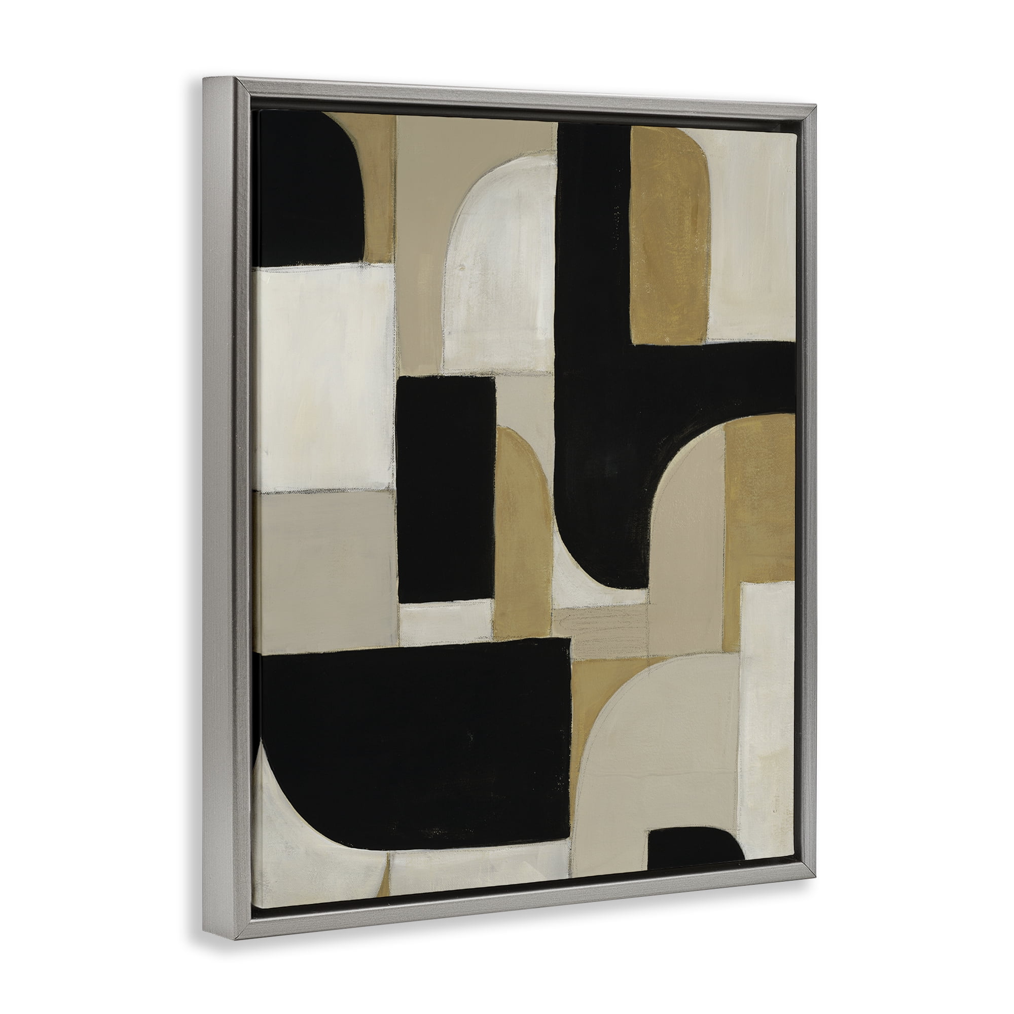 Stupell Industries Black & Neutral Shapes Gray Framed Floater Canvas Wall Art, design by Kippi Leonard