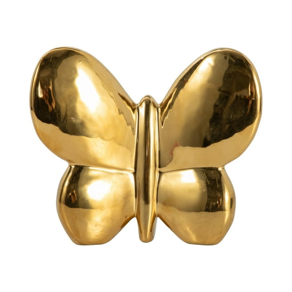 Gold Butterfly Figurine - Ceramic Stoneware Home & Office Decor, Metallic Accent Piece for Living Room, Bedroom, Shelf & Table Display, 6 Inches