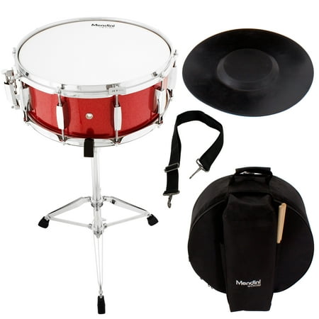 Mendini by Cecilio Student Snare Drum Set with Gig Bag, Sticks, Stand and Practice Pad Kit, Bright Red