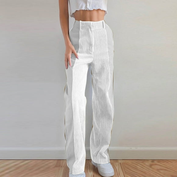 LLYwey Fleece Lined Joggers Women Deals Clearance Ladies Baggy Wide-Leg Middle-Low Waist Washed Denim Pants New Winter Pants White L