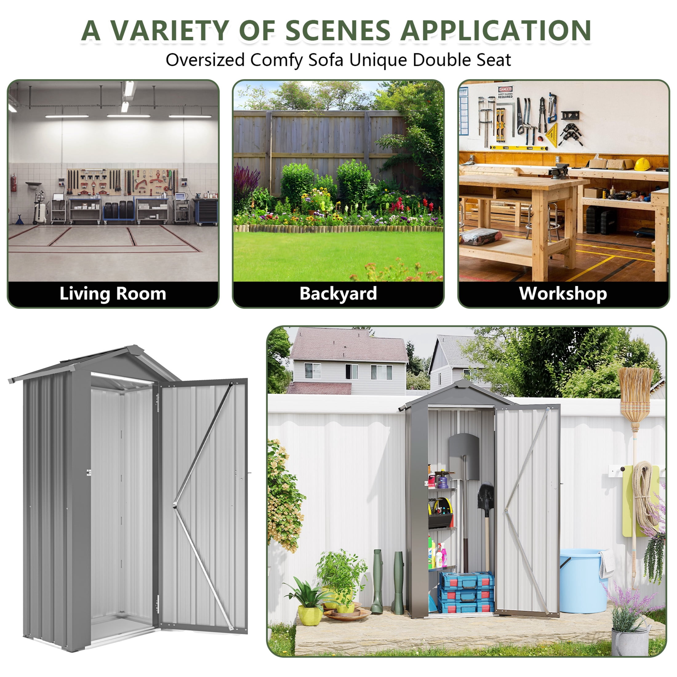 Noble House Outdoor Metal Garden Shed, Waterproof Storage Cabinet with Lock System, Compact Utility Shed, Black