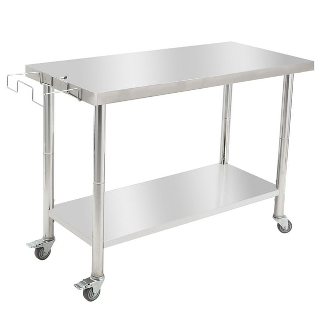 BeesClover Table en Acier Inoxydable pour Préparation et Travail avec Dosseret, Table de Cuisine Robuste avec Tablette et Pied Réglables pour Restaurant, Maison et Hôtel