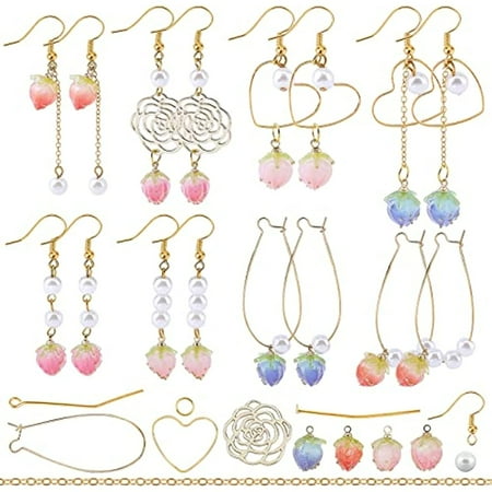 1 Box DIY 10 Pairs Flower Charms Earring Making Kit Hollow Charms for Jewelry Making Rose Charms Heart Link Rings Resin Flowers Charms Imitation Pearl Beads Earring Hooks Adult Instruction