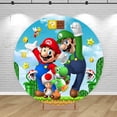 thumbnail image 1 of Fondo redondo con cubiertas redondas de Super Mario, decoración para fiesta de cumpleaños de niños, fondo con forma de cilindro de dinosaurio y princesa, 1 of 4