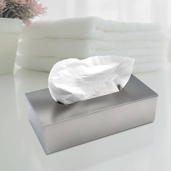 Tissue Box | Stainless Steel Flat Rectangle Tissue Box Cover Holder | Shiny Mirror Finish