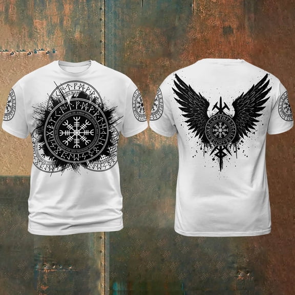 Mens T-shirts Short Sleeve Culture Norse Mythology Graphic T Shirt Crewneck Casual Tees for Men White L