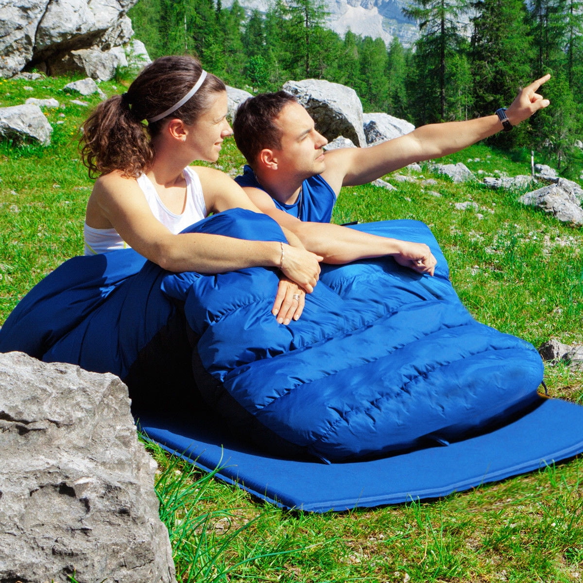 Goplus  Double 2 Person Sleeping Bag Waterproof w/ 2 Pillows Camping Queen Size XL