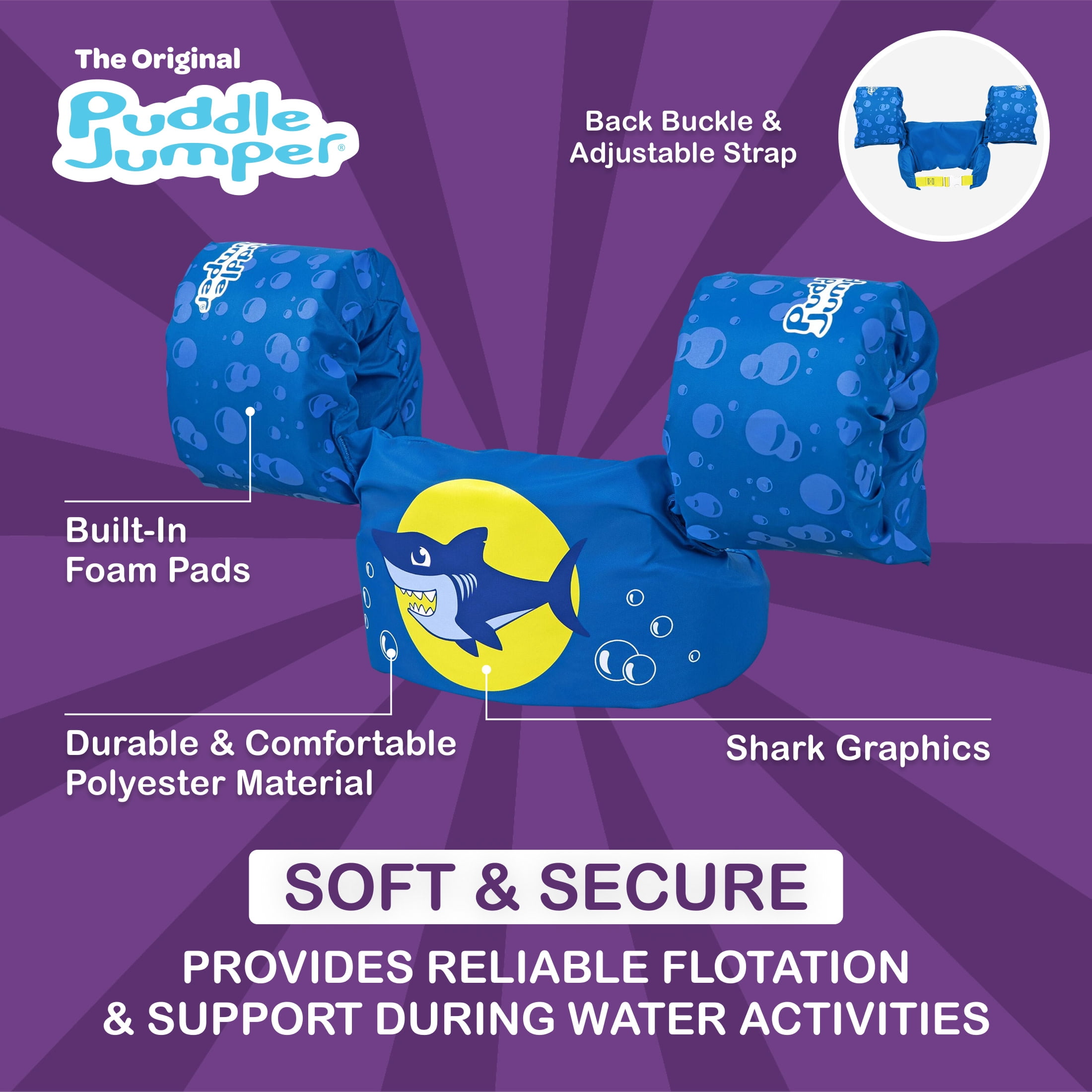 Puddle Jumper Fabric Kids Swim Flotation Vest with Armbands, 33-55lbs (15-25kg) Weight Capacity