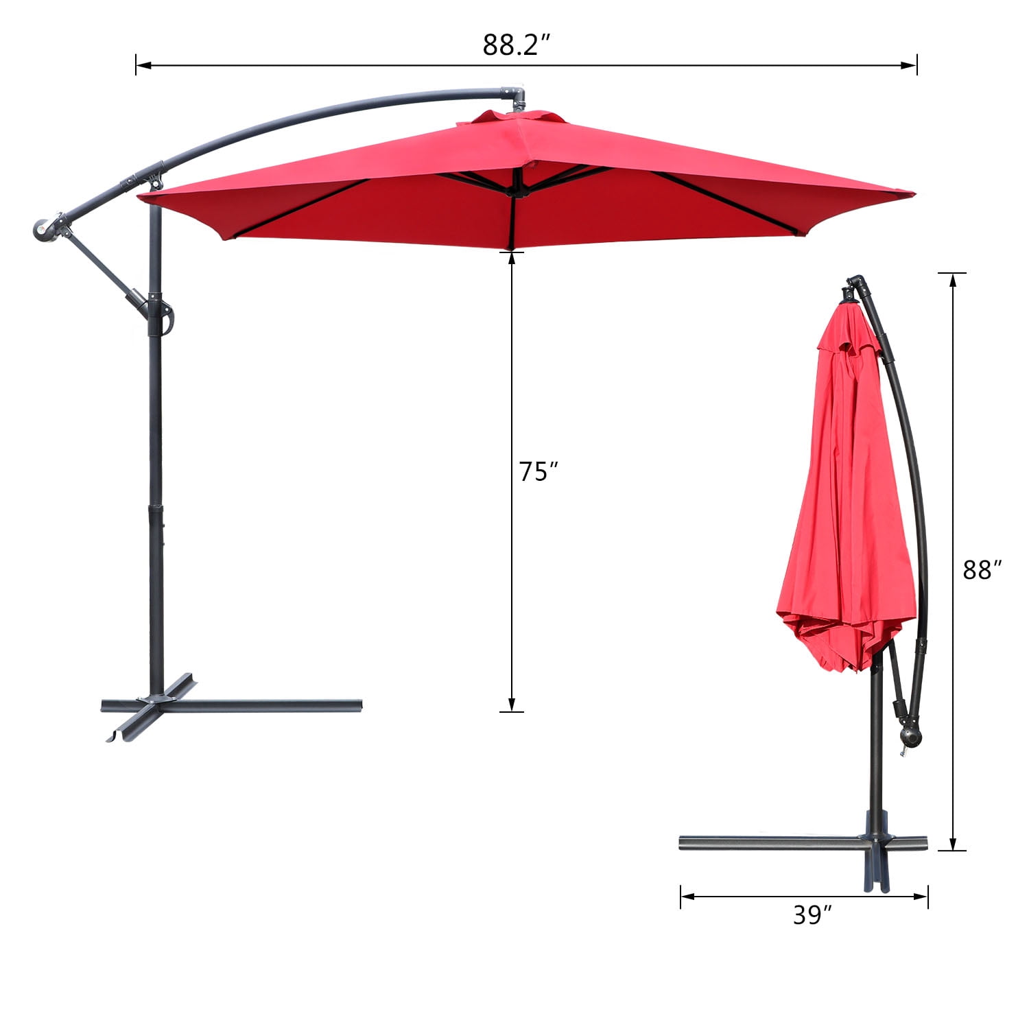 Lacoo 10-Foot Offset Hanging Polyester Market Outdoor Patio Umbrella Steel Frame and Easy Tilt, Red