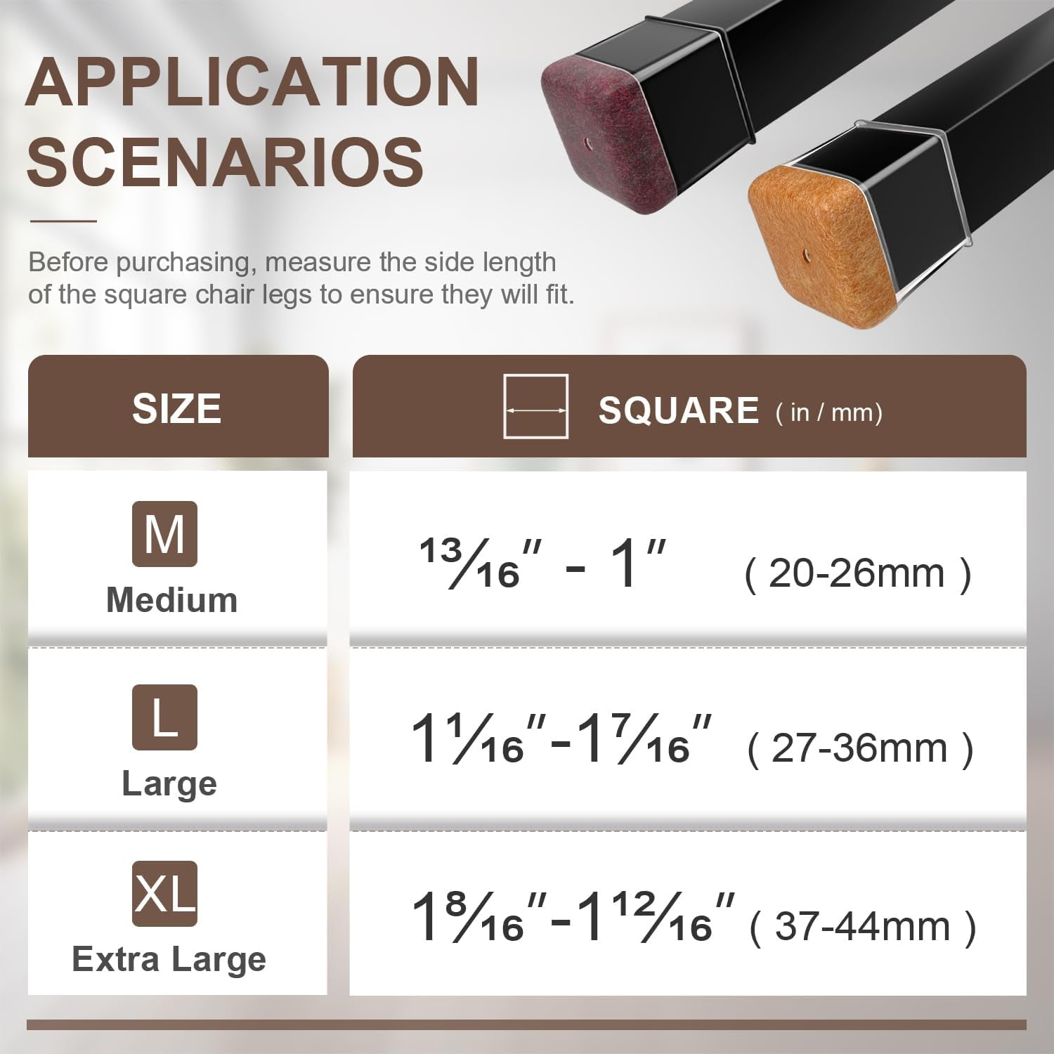 OCONDA 20 Pcs Chair Leg Floor Protectors for Hardwood Floors, Clear Rubber Furniture Sliders with Felt, Silicone Caps Covers (Fit Square Diameter:1-1/16" to 1-7/16")