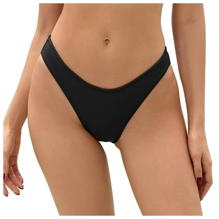 GEWSEY Women s Sexy Cheeky Thong Brazilian Cut Low Rise High Leg Bikini Bottom Black  XXL