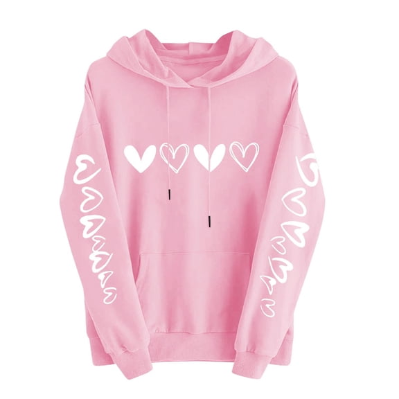 Womens Heart Valentines Day Hoodies Long Sleeve Graphic Cute Valentine Sweatshirt Holiday Casual Fall Spring Hoodie, S Pink