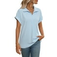 thumbnail image 3 of Blouse Women'S Short Sleeve Summer Tops Elegant Business Tunic Shirt Casual Blouses with Lapel Collar Light Blue M, 3 of 9