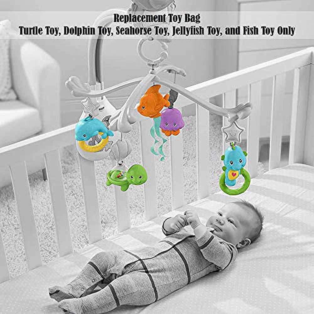 Replacement Parts for Fisher-Price 3-in-1 Soothe & Play Mobile - DFP12 ~ Replacement Toys - Turtle, Dolphin, Seahorse, Jellyfish and Fish