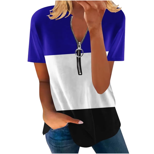 Blusa informal con cuello en V y manga corta con estampado de verano para mujer con estilo OAVQHLG3B Store lin121212