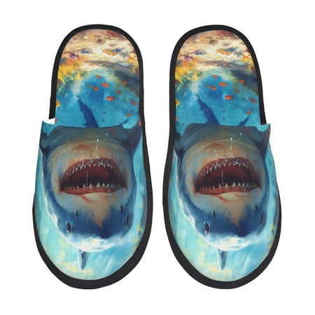 

Yiaed Colorful Underwater Shark Print Unisex House Slippers Slip on Warm Shoes Indoor Outdoor with Anti-slip sole-Medium