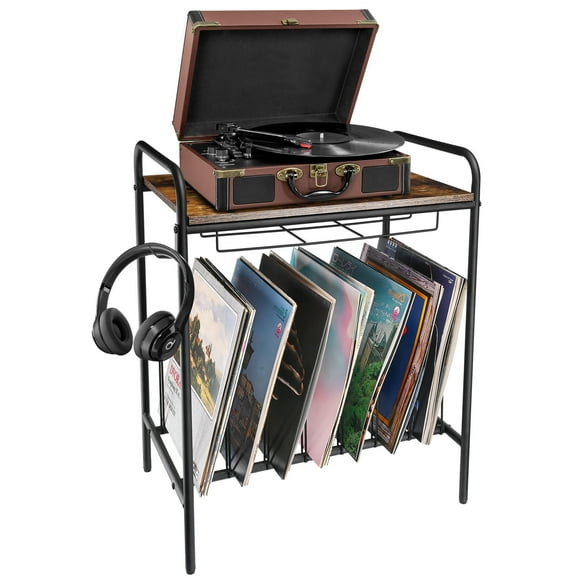 Record Player Stand Display Rack Organizer for Vinyl Records and Audio Equipment, Vintage Turntable Stand with Record Storage