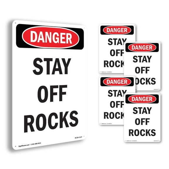 Stay Off Rocks OSHA Danger Aluminum Sign 14 Inch x 10 Inch - 5 Pack