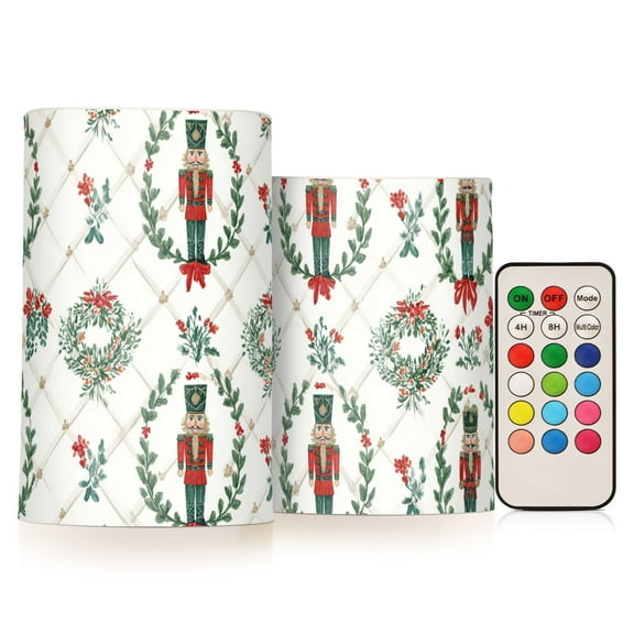 Red Green Soldiers Flickering Flameless Candles Battery Operated with Remote Timer LED Pillar Candles Set of 2