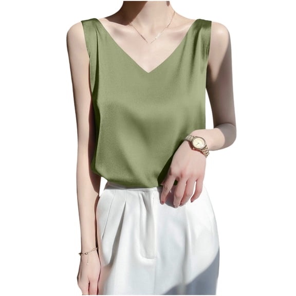 Ecqkame Womens Satin Tank Tops Casual V Neck Sleeveless Elegant Blouse Wrinkle Free Business Work Office Daily Shirts Mint Green XXXL
