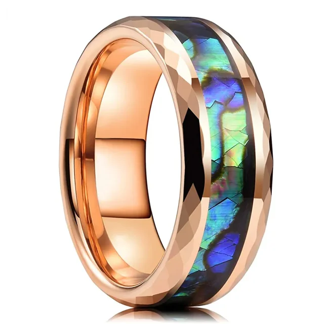 Fashion 8mm Men Silver Color Stainless Steel Rings Inlay Rainbow Abalone Shell Rings For Men Women Wedding Band Jewelry Gifts Style10 11