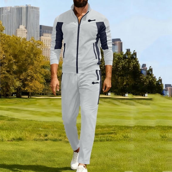 Ceisia Men's Slim Fit Color Block Tracksuit Set Long Sleeve Zip-Up Stand Collar Jacket with Elastic Waist Pants Gifts