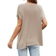 thumbnail image 4 of Uaswgudfs 2025 New Tops for Women Summer Short Sleeve Fashion Solid Tops Casual Short Sleeve V-Neck Henley Shirt, 4 of 4
