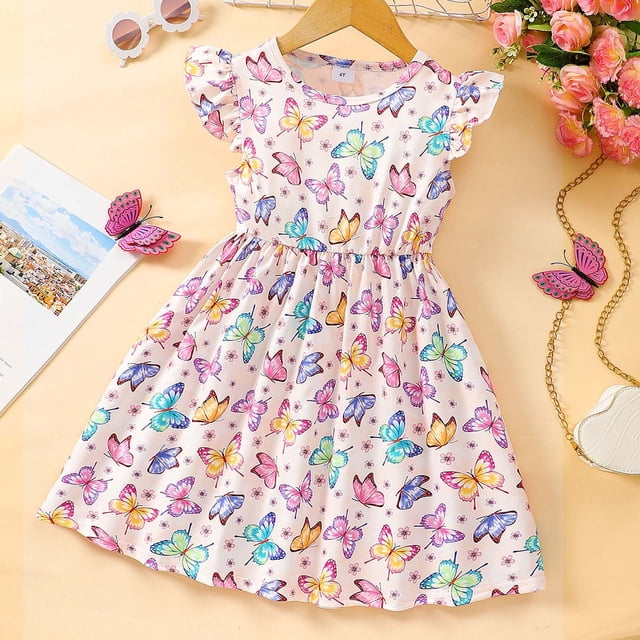 Robes d'Été pour Filles Robe Ligne A Robes de Soleil Robe Ado 4-5 Ans