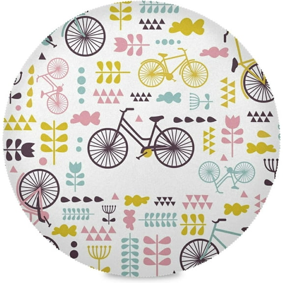 48"X 48" Flowers Bicycle Elastic Fitted Edged Round Tablecloth Fade Resistant Anti-Shrink Table Cloth Washable Table Cover for Banquet Home Indoor or Outdoor