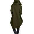 thumbnail image 5 of Women's Hooded Pocket Sweatshirt Zipper Mid Length Loose Jacket Solid Color Hoodie Plus Size Coats for Women Green 3XL, 5 of 5