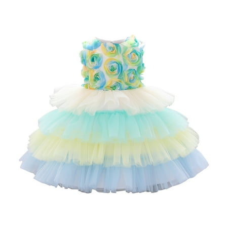

Fesfesfes Toddler Girls Dress Gradient Color Net Yarn Mesh Flowers Birthday Party Kids Formal Princess Dresses