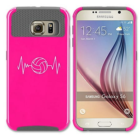 For Samsung Galaxy S6 Shockproof Impact Hard Soft Case Cover Heart Beats Volleyball (Hot