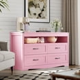 thumbnail image 3 of FANRAL 4 Drawers Dresser & Open Shelf for Bedroom,Modern Wooden Chest of Drawers with LED Light,Storage Organizer Dresser for Closet,Pink Dresser, 3 of 7