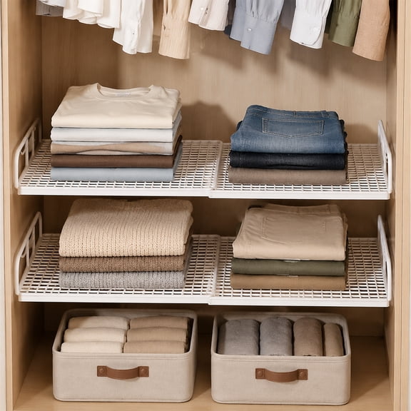 JWGIETK 1-pack Adjustable Expandable Metal Shelf Divider, Hanging Organizer for Wardrobe and Cabinet Storage, White