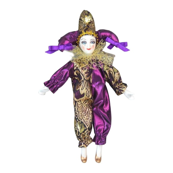 Clown Doll,Clown Doll Angle Model Porcelain Triangel Doll,8inch Clown Doll Ornament Halloween Decor,Home Table Desk Top Decoration Valentine Gift,Hand Painted Harlequin Doll Display Violet