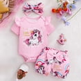thumbnail image 2 of NIEWTR Newborn Outfit Girl Infant Outfits Ribbed Romper Shorts Set Baby Summer Clothes with Headband(Pink,9-12 Months), 2 of 9